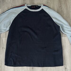 Vintage quicksilver Men's Navy and Gray Sweater with Striped Sleeves